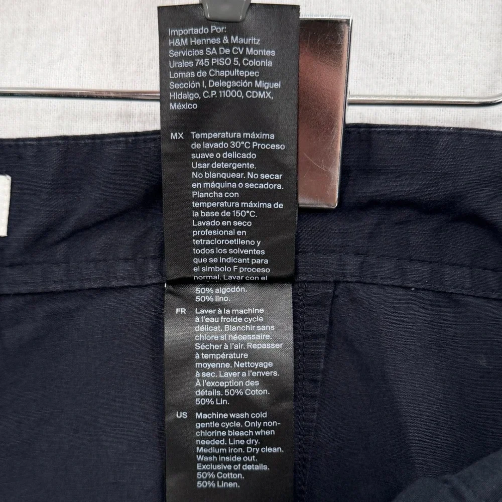 COS Linen Blend High Rise Pleated Pants Womens 14 Navy Blue Ankle Balloon